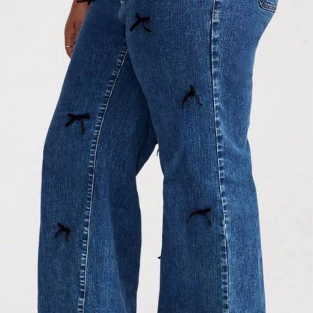 torrid Blue Embroidered Wide-Leg Jeans